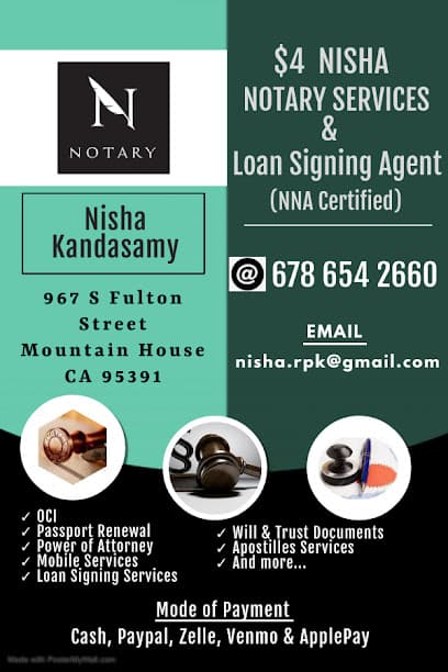 $4 Nisha Notary Services in Mountain House, CA